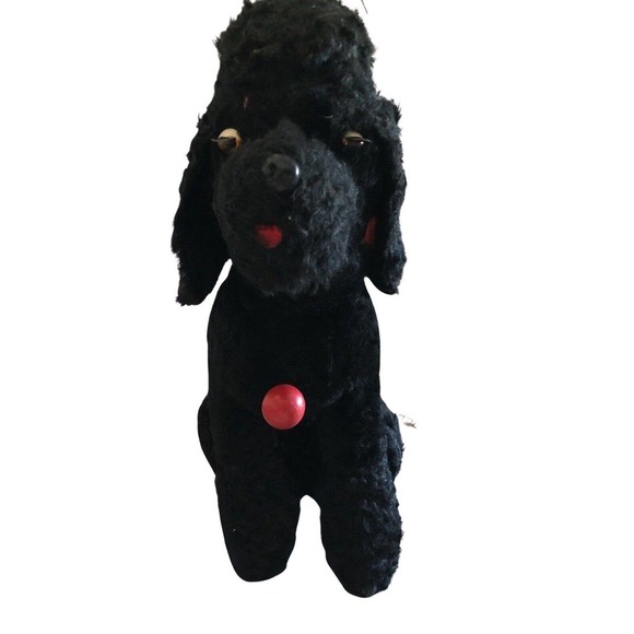 Antique 14” plush Straw Filled Stuffed Animal knodding Knob Black POODLE Toy